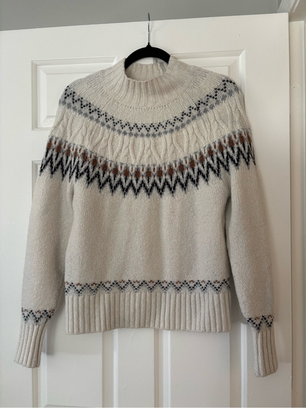 Artelier Nicole Miller Fair Isle Cable Knit Mock Neck Sweater - Size Medium - Picture 4 of 8